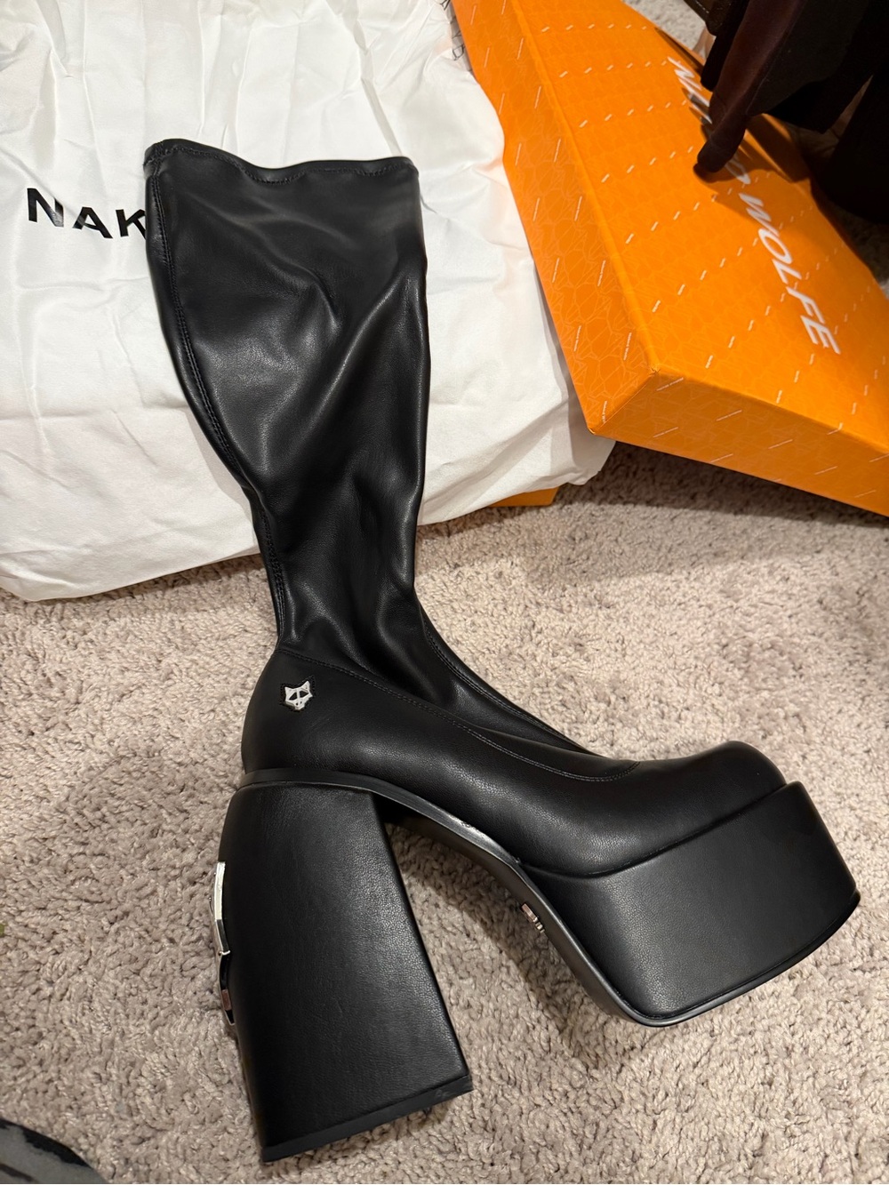 Naked Wolfe Spice Faux-leather Knee-thigh Heeled Boots In Black size 39